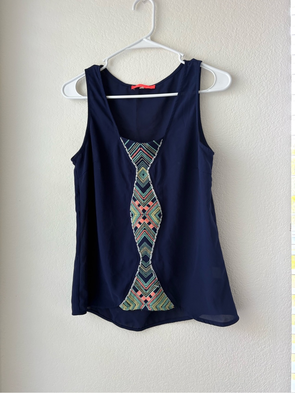 Lulumari Navy Sleeveless Tank with Chevron Beaded Panel